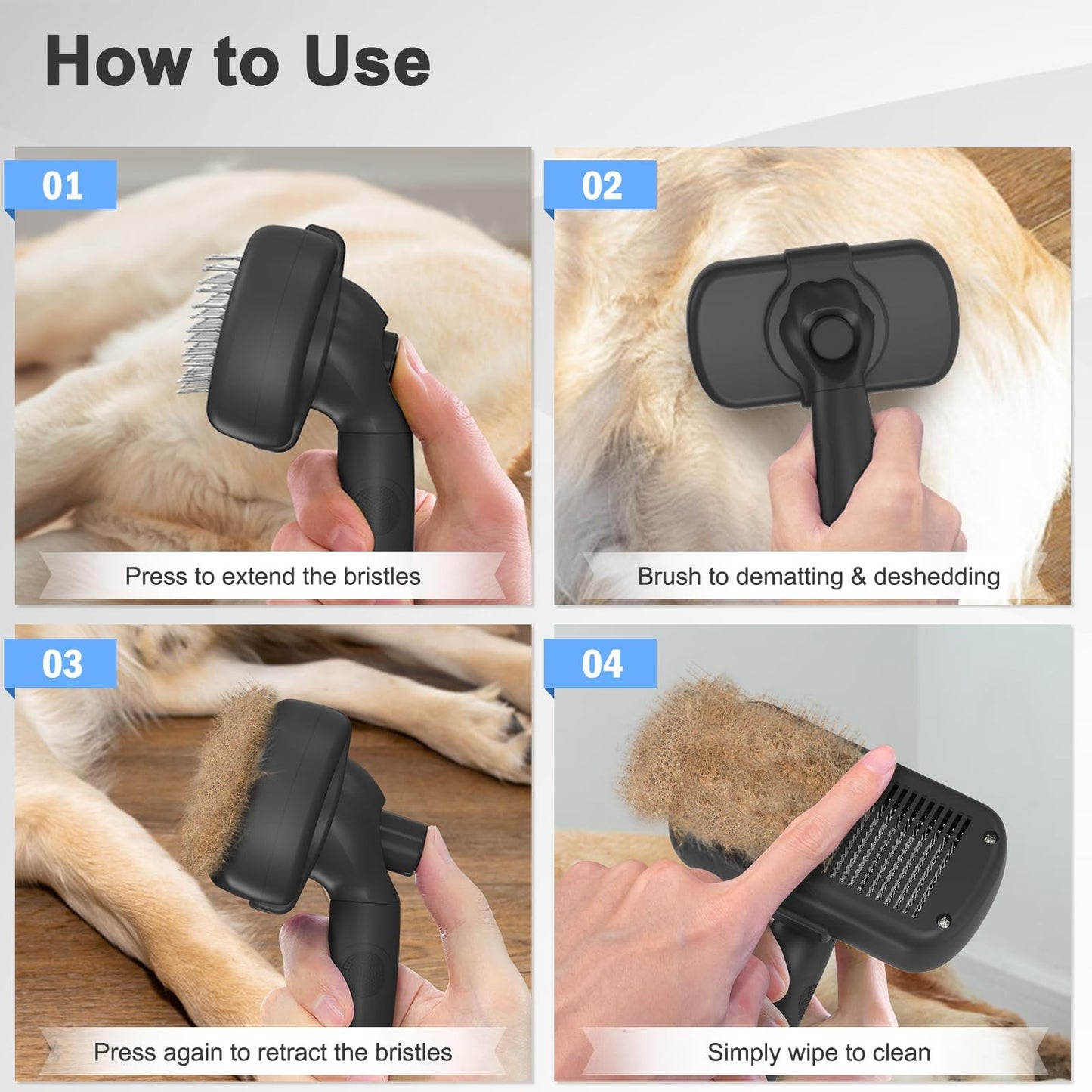 Dipoo Self Cleaning Shedding Brush - Skin Friendly Grooming Tool for Dogs, Cats,