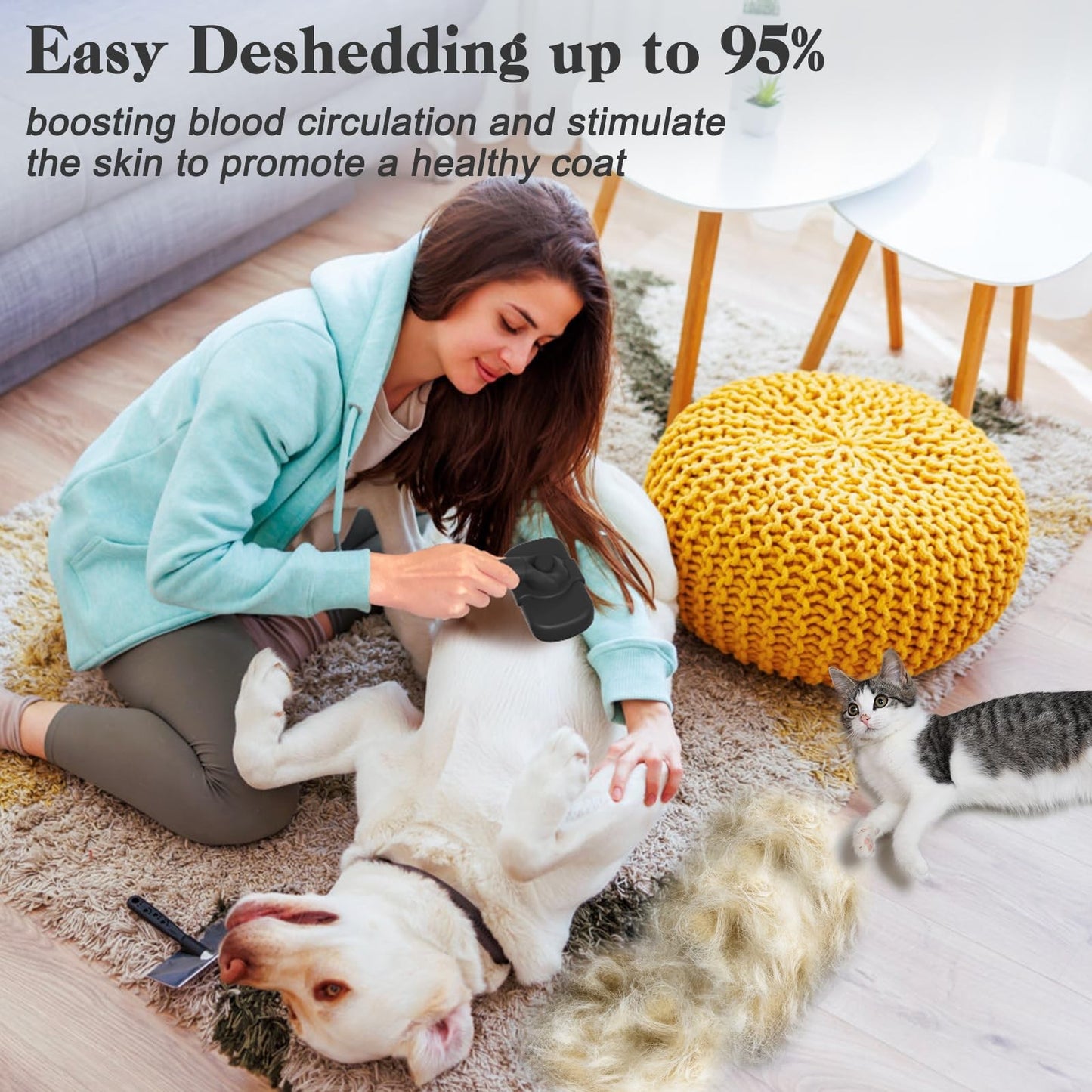 Dipoo Self Cleaning Shedding Brush - Skin Friendly Grooming Tool for Dogs, Cats,