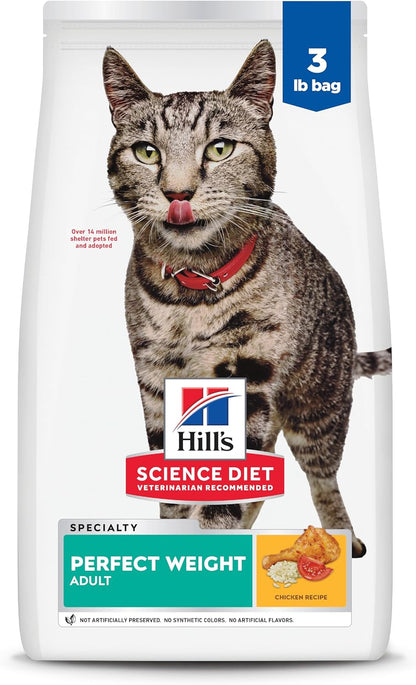Dry Cat Food, Adult, Perfect Weight for Healthy Weight & Weight Management, Chicken Recipe, 3 Lb. Bag