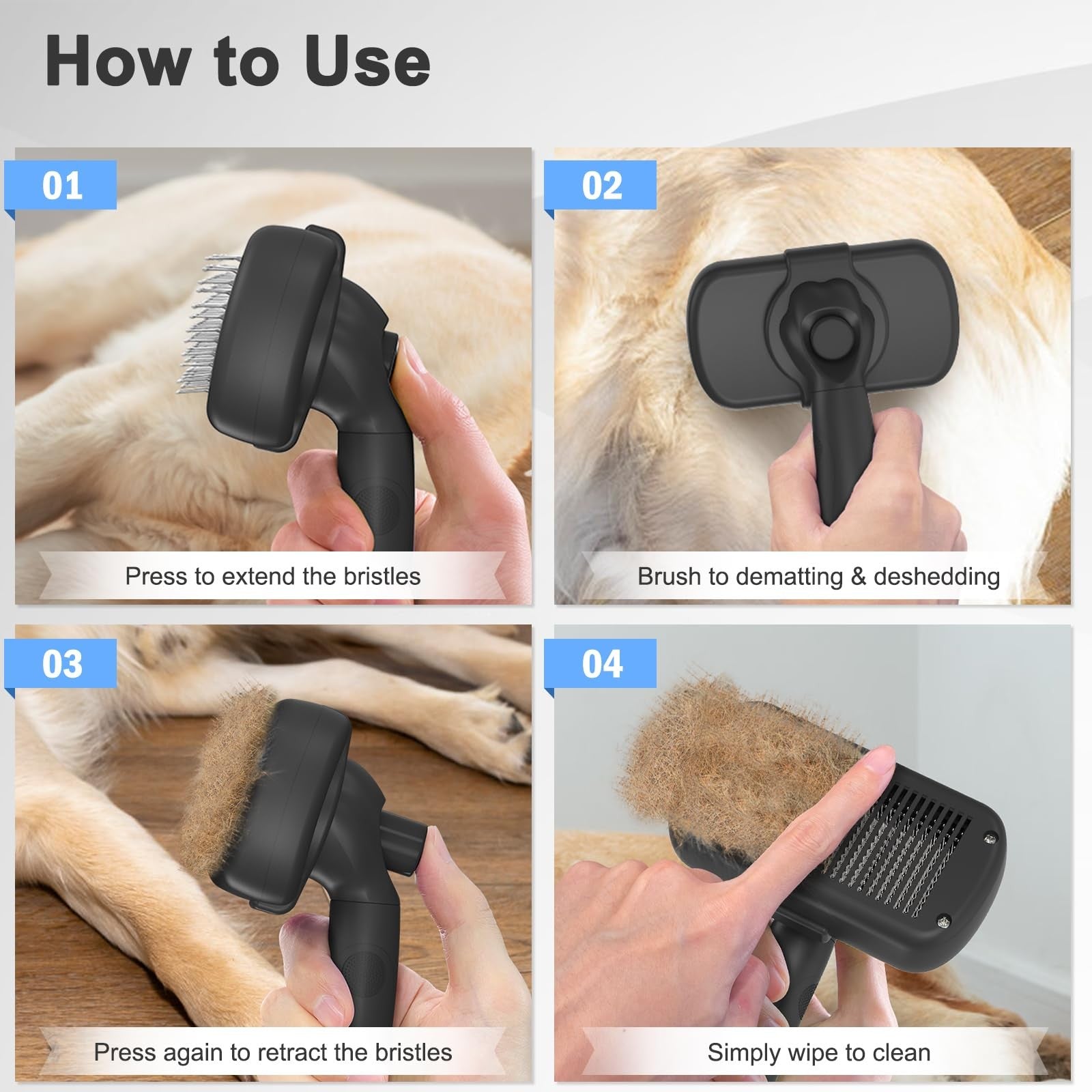 Dipoo Self Cleaning Shedding Brush - Skin Friendly Grooming Tool for Dogs, Cats,