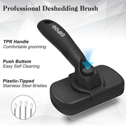 Dipoo Self Cleaning Shedding Brush - Skin Friendly Grooming Tool for Dogs, Cats,